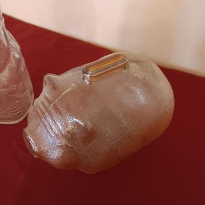 2 VINTAGE GLASS COIN BANKS