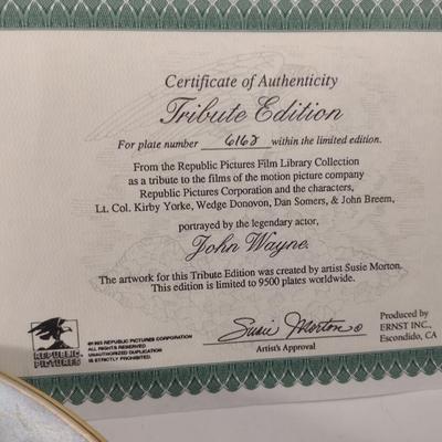 John Wayne Tribute Limited Edition Plate- 6162/9500- Comes with COA and Original Box