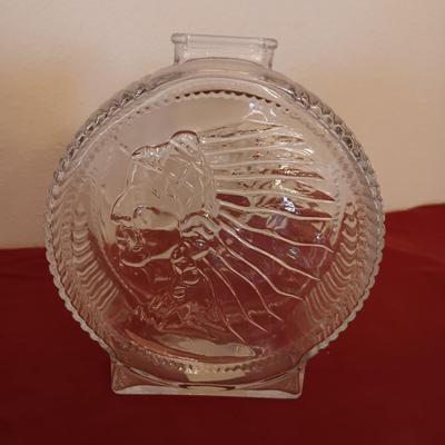 INDIAN HEAD GLASS COIN BANK AND SAN DIEGO ZOO GLASS JAR