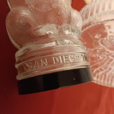 INDIAN HEAD GLASS COIN BANK AND SAN DIEGO ZOO GLASS JAR