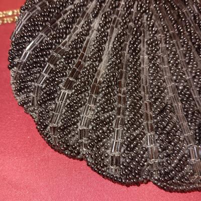 HANDMADE VINTAGE BEADED PURSE W/LONG GOLD TONE CHAIN AND A SMALL CHANGE PURSE