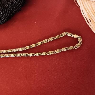 HANDMADE VINTAGE BEADED PURSE W/LONG GOLD TONE CHAIN AND A SMALL CHANGE PURSE
