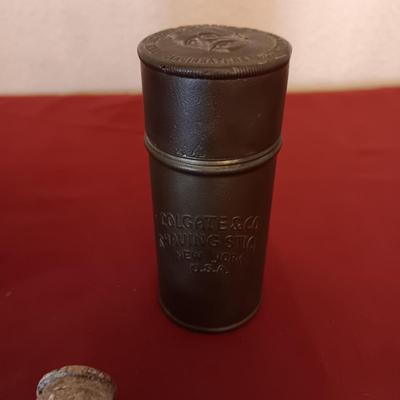 MILITARY MACHINE GUN OILER CAN, METAL COLGATE SHAVING STICK, BULLET KEYCHAIN AND SPENT CARTRIDGES