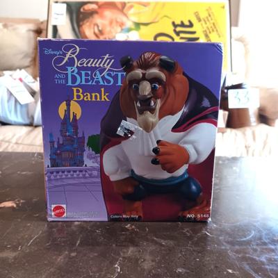 DISNEY'S BEAUTY AND THE BEAST COIN BANK, JIGSAW PUZZLE AND PENCIL
