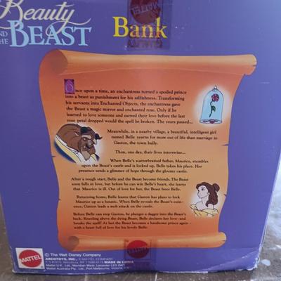 DISNEY'S BEAUTY AND THE BEAST COIN BANK, JIGSAW PUZZLE AND PENCIL