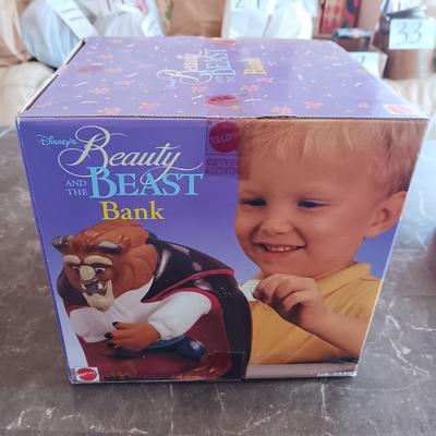 DISNEY'S BEAUTY AND THE BEAST COIN BANK, JIGSAW PUZZLE AND PENCIL