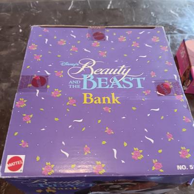 DISNEY'S BEAUTY AND THE BEAST COIN BANK, JIGSAW PUZZLE AND PENCIL