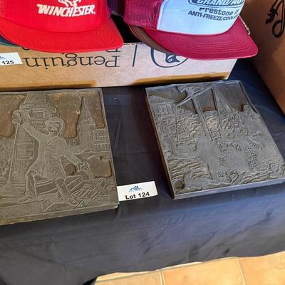 Sale Photo Thumbnail #367: 2 matching Wood & Metal vintage printing plates