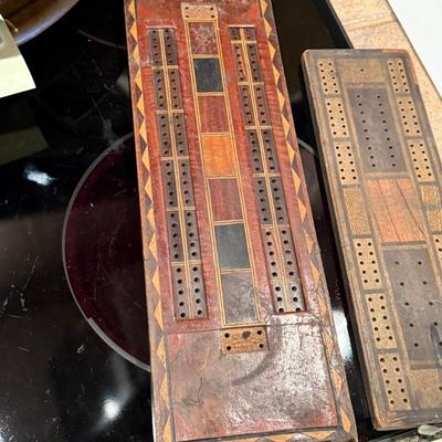 Sale Photo Thumbnail #395: 2 wooden Vintage Cribbage Boards
