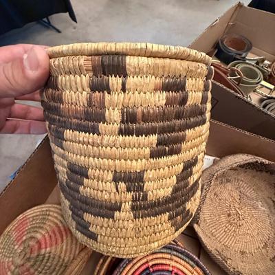 Sale Photo Thumbnail #475: lot of woven native baskets some with lids as shown