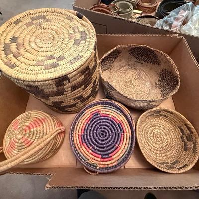 Sale Photo Thumbnail #472: lot of woven native baskets some with lids as shown