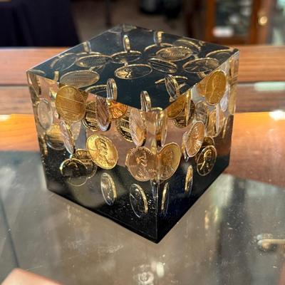 Sale Photo Thumbnail #586: bunch of Pennies encased in acrylic cube as shown