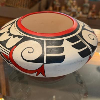 Sale Photo Thumbnail #619: Red/Black/White Native American signed bowl