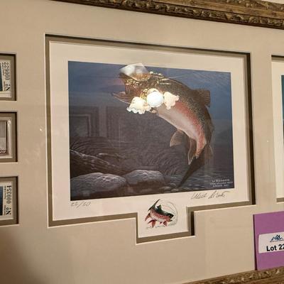 Sale Photo Thumbnail #707: long framed NV Trout Dbl. print w/4 stamps & 2 silver