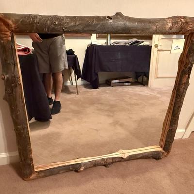Sale Photo Thumbnail #709: 40” x 39” rustic log framed wall mirror