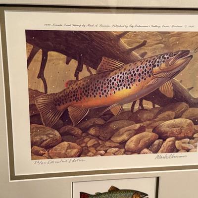 Sale Photo Thumbnail #719: long framed NV Trout Dbl. print w/4 stamps & 2 silver