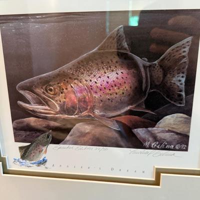 Sale Photo Thumbnail #758: long framed NV Trout Dbl. print w/stamps & 2 silver 