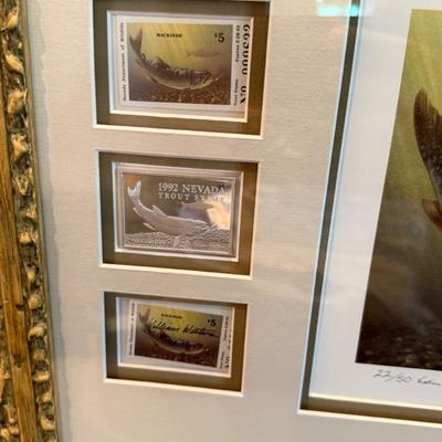 Sale Photo Thumbnail #761: long framed NV Trout Dbl. print w/stamps & 2 silver 