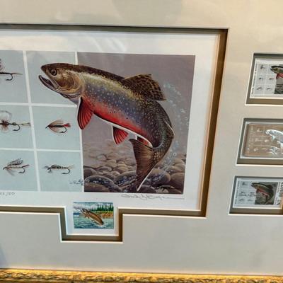 Sale Photo Thumbnail #785: long framed NV Trout Dbl. print w/4 stamps & 2 silver