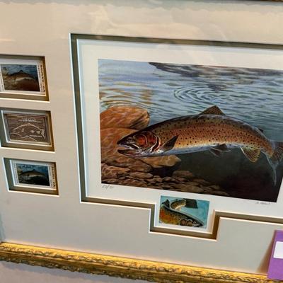 Sale Photo Thumbnail #786: long framed NV Trout Dbl. print w/4 stamps & 2 silver