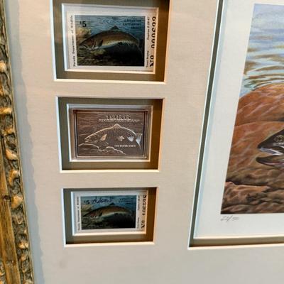 Sale Photo Thumbnail #787: long framed NV Trout Dbl. print w/4 stamps & 2 silver