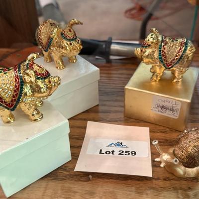 Sale Photo Thumbnail #849: Set of 4 Jeweled Pigs/Snail themed New Trinket boxes