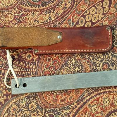 Sale Photo Thumbnail #867: Vintage leather sheath w/Shrade sharpening stone