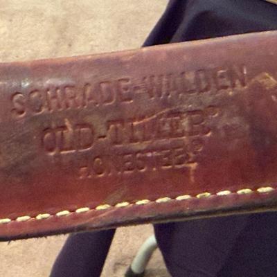 Sale Photo Thumbnail #866: Vintage leather sheath w/Shrade sharpening stone