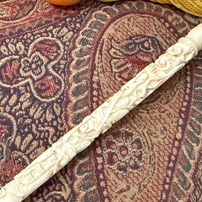 Sale Photo Thumbnail #874: 2 Asian Pipe looking pipes - 1 looks Ivory 1 Inlaid MOP