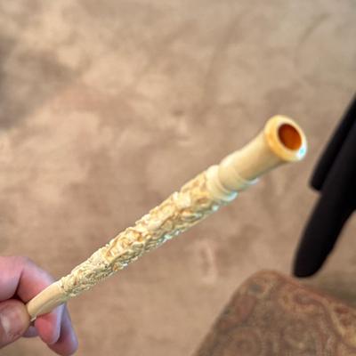 Sale Photo Thumbnail #870: 2 Asian Pipe looking pipes - 1 looks Ivory 1 Inlaid MOP