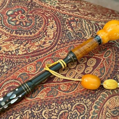 Sale Photo Thumbnail #872: 2 Asian Pipe looking pipes - 1 looks Ivory 1 Inlaid MOP