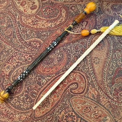 Sale Photo Thumbnail #868: 2 Asian Pipe looking pipes - 1 looks Ivory 1 Inlaid MOP