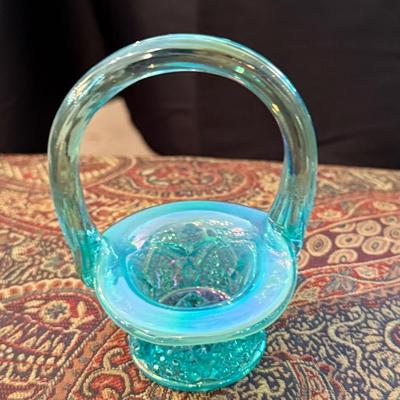 Sale Photo Thumbnail #875: blue iridescent Fenton looking glass basket