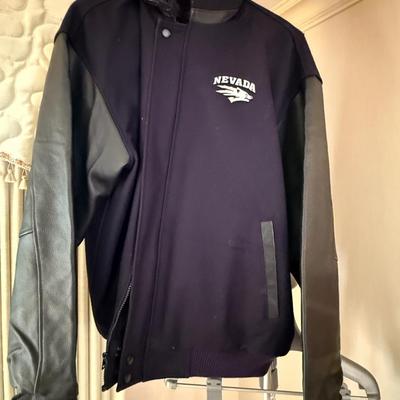 Sale Photo Thumbnail #900: UNR themed blue & leather sleeved bomber jacket