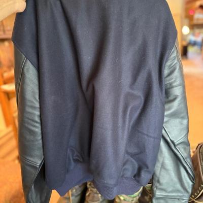 Sale Photo Thumbnail #902: UNR themed blue & leather sleeved bomber jacket