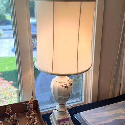 Sale Photo Thumbnail #914: 2 working 34”t white & floral Table Lamps as shown