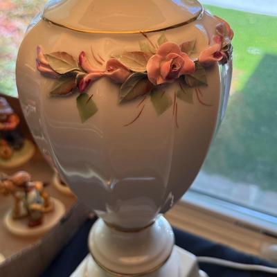 Sale Photo Thumbnail #917: 2 working 34”t white & floral Table Lamps as shown