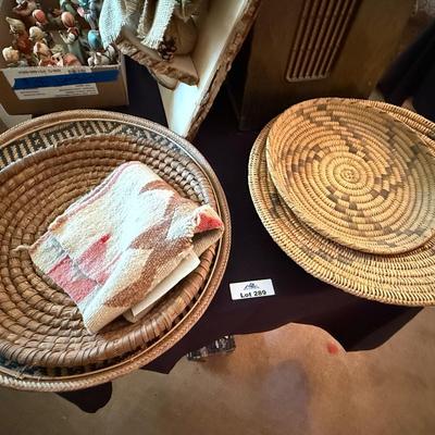 Sale Photo Thumbnail #954: 4 Woven Native Baskets & small native blanket