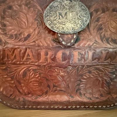 Sale Photo Thumbnail #990: Vtg,. tooled leather Bag w/Sterling Silver buckle