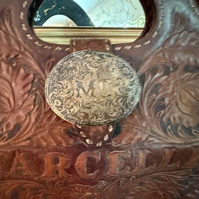 Sale Photo Thumbnail #991: Vtg,. tooled leather Bag w/Sterling Silver buckle