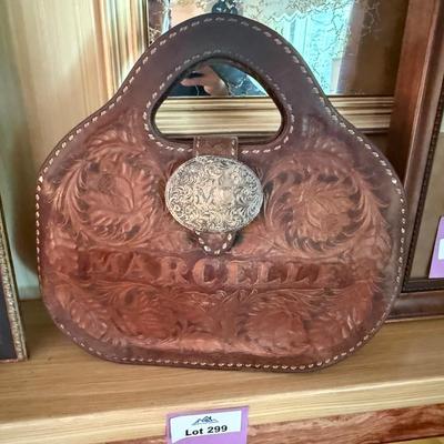 Sale Photo Thumbnail #989: Vtg,. tooled leather Bag w/Sterling Silver buckle