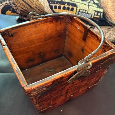 Sale Photo Thumbnail #1002: 2 diff. Wood handled baskets or boxes - old looking