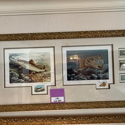Sale Photo Thumbnail #1016: long framed NV Trout Dbl. print w/4 stamps & 2 silver
