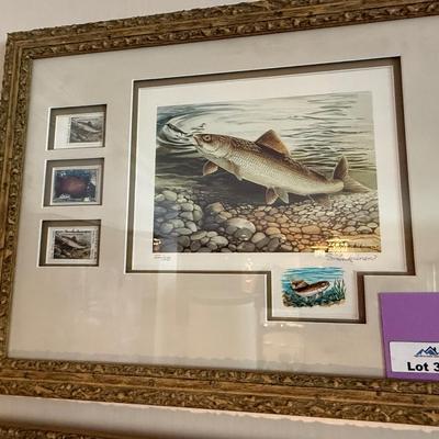 Sale Photo Thumbnail #1018: long framed NV Trout Dbl. print w/4 stamps & 2 silver
