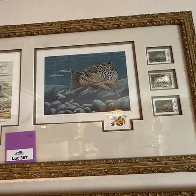 Sale Photo Thumbnail #1017: long framed NV Trout Dbl. print w/4 stamps & 2 silver