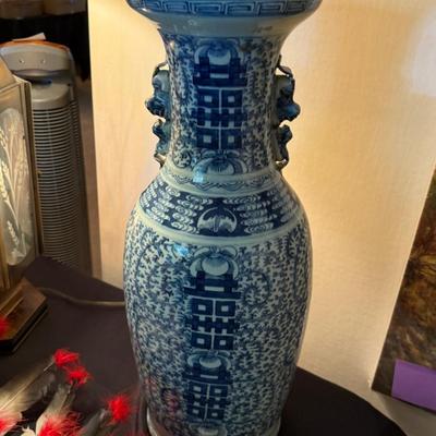 Sale Photo Thumbnail #1034: 24”t Blue & White 19th Century Chinese Vase