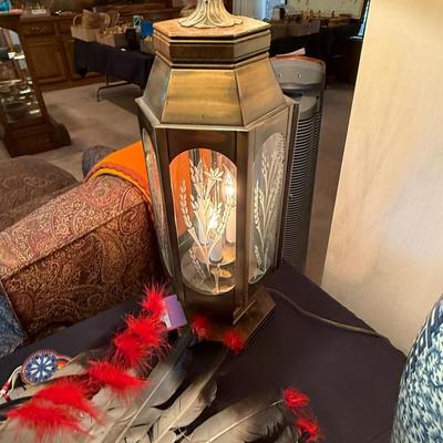 Sale Photo Thumbnail #1041: Vtg. 44”t Metal & Glass multi-bulb table lamp
