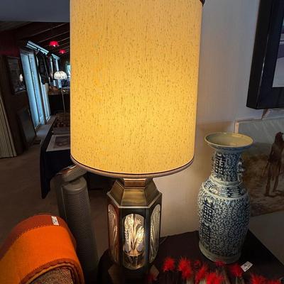 Sale Photo Thumbnail #1039: Vtg. 44”t Metal & Glass multi-bulb table lamp