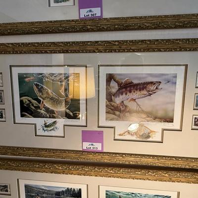 Sale Photo Thumbnail #1042: long framed NV Trout Dbl. print w/4 stamps & 2 silver