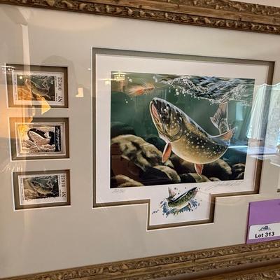 Sale Photo Thumbnail #1044: long framed NV Trout Dbl. print w/4 stamps & 2 silver